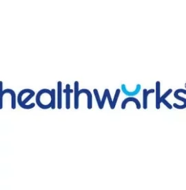 Logo of Healthworks with blue text and a stylized letter 'w'.