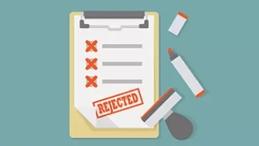 Illustration of clipboard with rejected stamp and checklist.