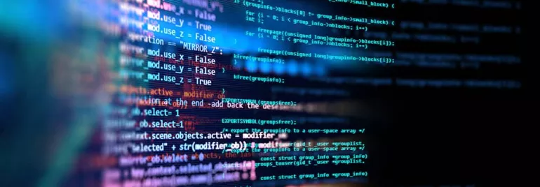 Colorful computer code on a screen showing various programming scripts.