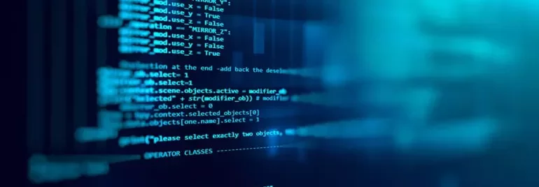 Close-up of a blue-toned computer code on a screen.