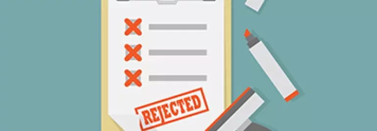 Illustration of clipboard with rejected stamp and checklist.