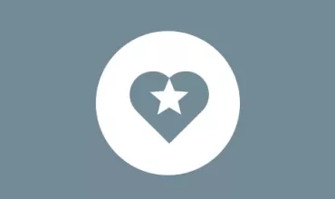 White heart with star inside on blue background
