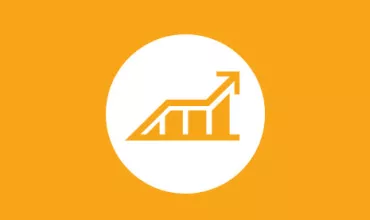 Orange chart icon with upward trend on a white circle background.
