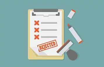 Illustration of clipboard with rejected stamp and checklist.
